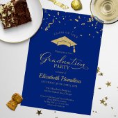 High School Afstudeerder Party Goud Confetti Blauw Kaart