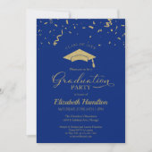 High School Afstudeerder Party Goud Confetti Blauw Kaart (Voorkant)