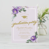 High School Afstudeerder Party Paarse Bloemen Kaart (Staand voorkant)