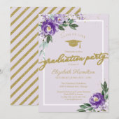 High School Afstudeerder Party Paarse Bloemen Kaart (Voorkant / Achterkant)