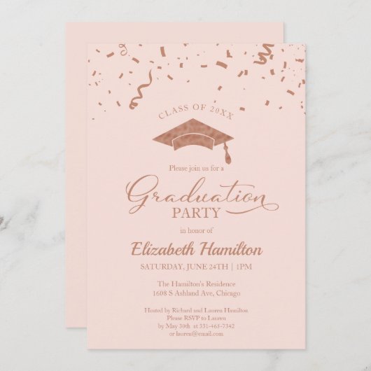 High School Afstudeerder Party Roos Gold Confetti  Kaart (Voorkant / Achterkant)