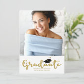 High School Afstudeerder Photo Gold Glitter Aankon Aankondiging (Staand voorkant)
