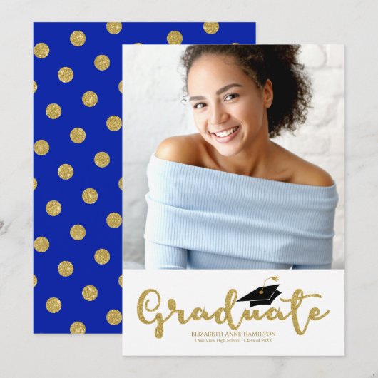 High School Afstudeerder Photo Gold Glitter Aankon Aankondiging (Voorkant / Achterkant)