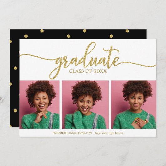 High School Afstuderen Aankondiging 3 Foto (Voorkant / Achterkant)