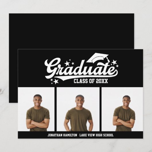 High School Afstuderen Aankondiging 3 Foto (Voorkant / Achterkant)