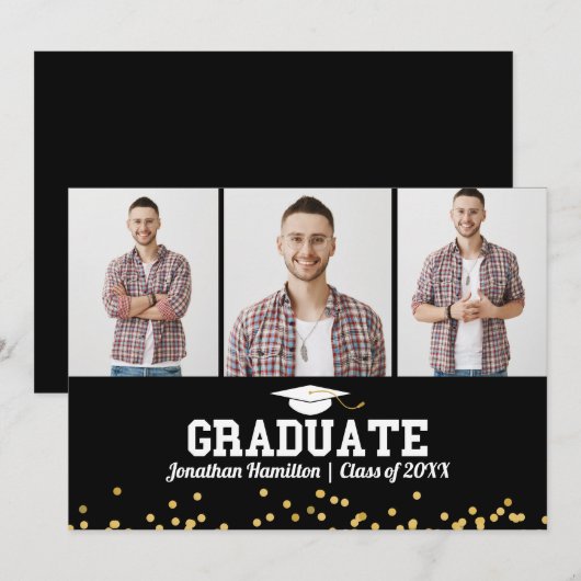 High School Afstuderen Aankondiging 3 Fotokaart (Voorkant / Achterkant)