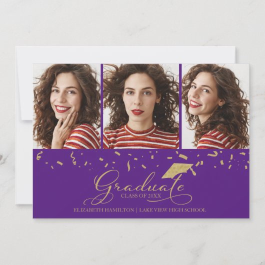 High School Afstuderen Aankondiging 3 Fotokaart (Voorkant)