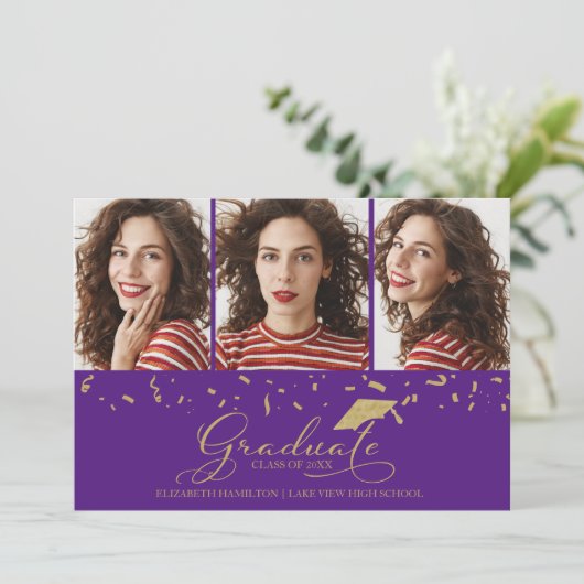 High School Afstuderen Aankondiging 3 Fotokaart (Staand voorkant)