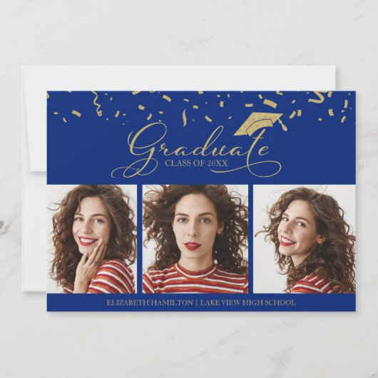High School Afstuderen Aankondiging 3 Fotokaarten (Voorkant)