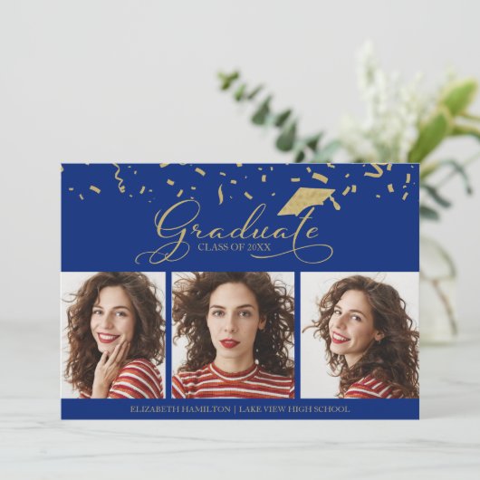 High School Afstuderen Aankondiging 3 Fotokaarten (Staand voorkant)