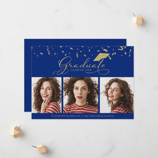 High School Afstuderen Aankondiging 3 Fotokaarten (Voorkant / Achterkant in situ)