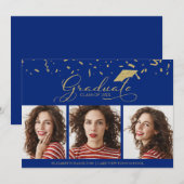 High School Afstuderen Aankondiging 3 Fotokaarten (Voorkant / Achterkant)