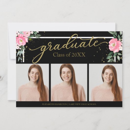 High School Afstuderen Aankondiging 3 Fotokaarten (Voorkant)