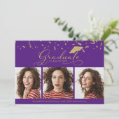 High School Afstuderen Aankondiging 3 Fotokaarten (Staand voorkant)