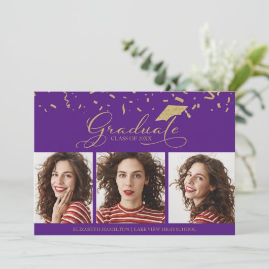 High School Afstuderen Aankondiging 3 Fotokaarten (Staand voorkant)