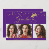High School Afstuderen Aankondiging 3 Fotokaarten (Voorkant / Achterkant)