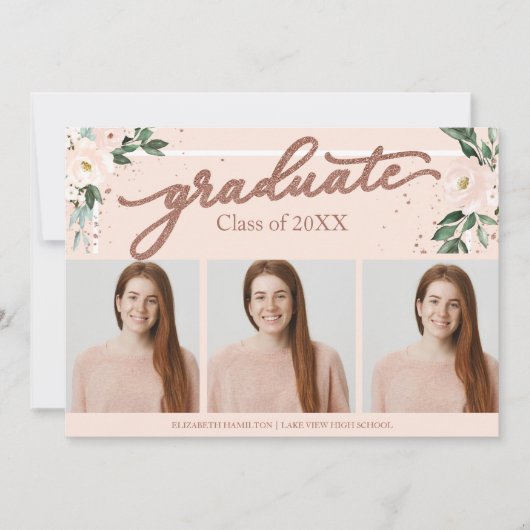 High School Afstuderen Aankondiging 3 Fotokaarten (Voorkant)