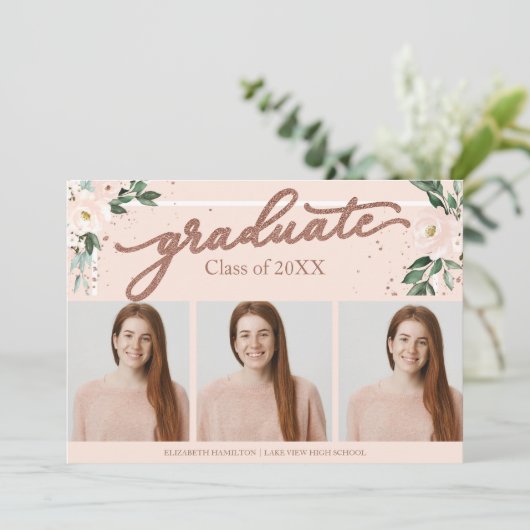 High School Afstuderen Aankondiging 3 Fotokaarten (Staand voorkant)