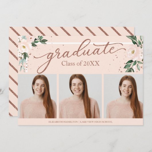 High School Afstuderen Aankondiging 3 Fotokaarten (Voorkant / Achterkant)