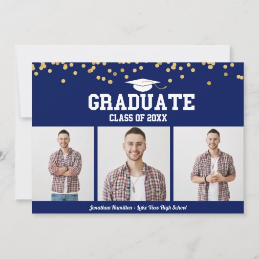High School Afstuderen Aankondiging 3 Fotokaarten (Voorkant)