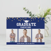 High School Afstuderen Aankondiging 3 Fotokaarten (Staand voorkant)