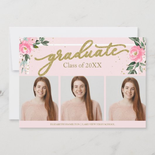 High School Afstuderen Aankondiging 3 Fotokaarten (Voorkant)