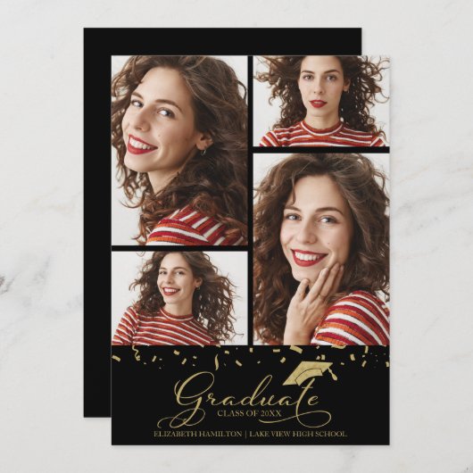 High School Afstuderen Aankondiging 4 Foto (Voorkant / Achterkant)