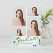 High School Afstuderen Aankondiging 4 Foto Bloemen (Staand voorkant)