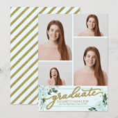 High School Afstuderen Aankondiging 4 Foto Bloemen (Voorkant / Achterkant)