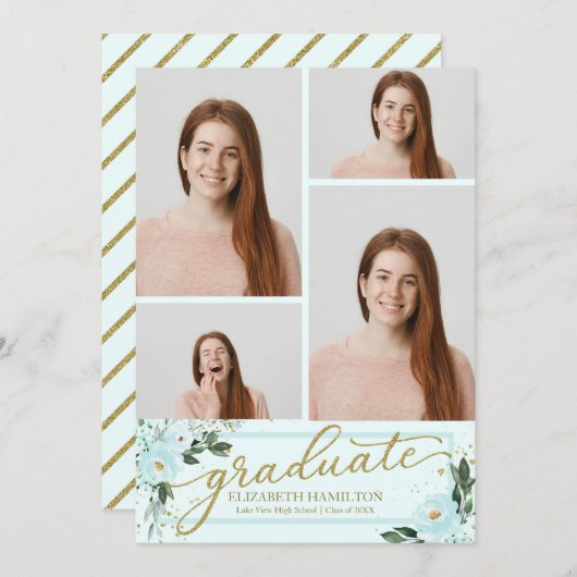 High School Afstuderen Aankondiging 4 Foto Bloemen (Voorkant / Achterkant)