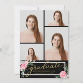 High School Afstuderen Aankondiging 4 Foto Bloemen (Voorkant)