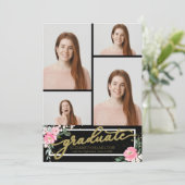 High School Afstuderen Aankondiging 4 Foto Bloemen (Staand voorkant)