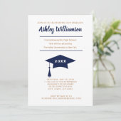 High School Afstuderen Aankondiging Pet Navy Gold (Staand voorkant)