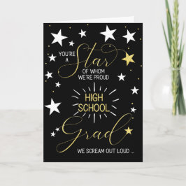 High School Afstuderen Black Gold Stars Typografie Kaart