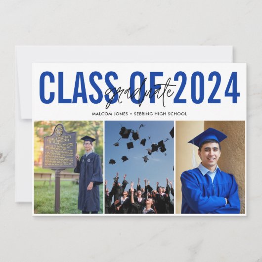 High School Afstuderen Blauw Fotocollage Aankondiging (Voorkant)