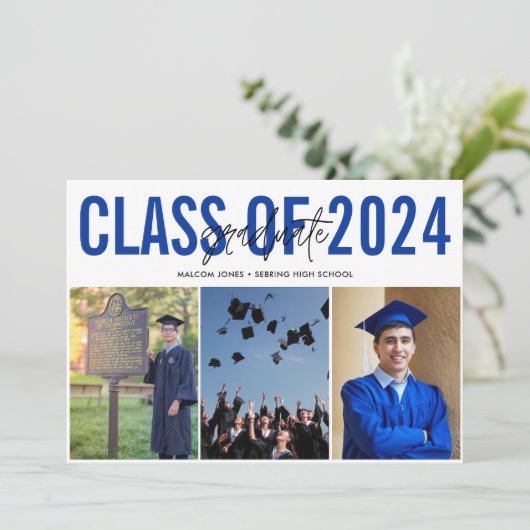 High School Afstuderen Blauw Fotocollage Aankondiging (Staand voorkant)