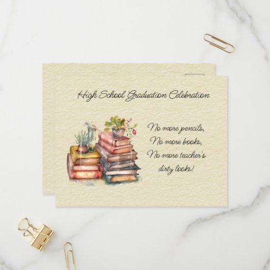 High School Afstuderen Celebration Uitnodiging Briefkaart (Voorkant / Achterkant in situ)