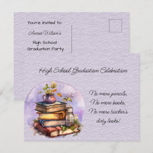 High School Afstuderen Celebration Uitnodiging Briefkaart (Voorkant / Achterkant)