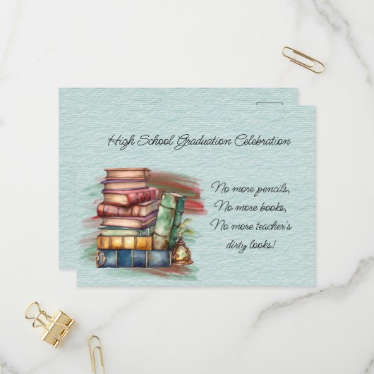 High School Afstuderen Celebration Uitnodiging Briefkaart (Voorkant / Achterkant in situ)