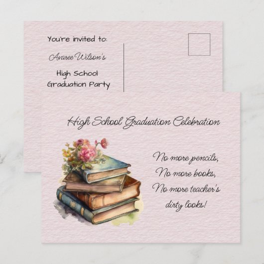 High School Afstuderen Celebration Uitnodiging Briefkaart (Voorkant / Achterkant)