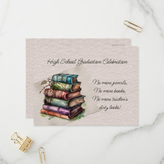 High School Afstuderen Celebration Uitnodiging Briefkaart (Voorkant / Achterkant in situ)