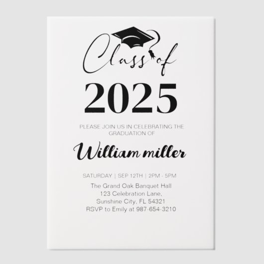 High School Afstuderen Class of 2025, Minimaal afs Vellum Uitnodigingen (Voorkant)