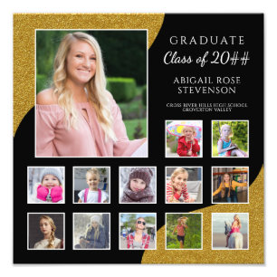 High School Afstuderen Foto Collage K-12 Gold Afdruk