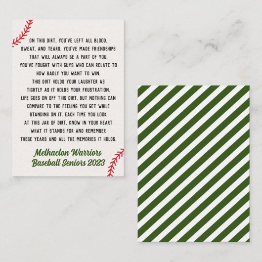 High School Baseball Senior Cadeft Memory Kaart Notitiekaartje (Voorkant / Achterkant)