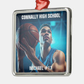 High School Basketball Player Photo Christmas Metalen Ornament (Links)