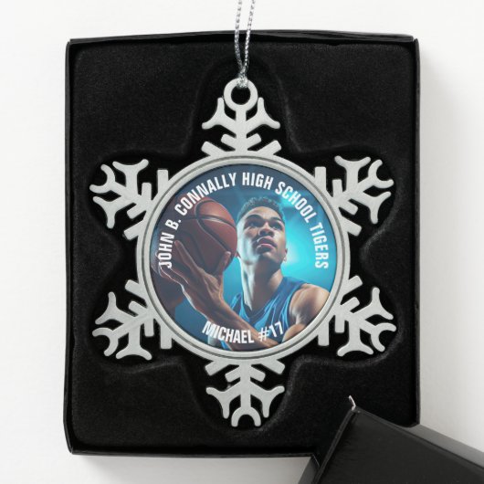 High School Basketball Player Photo Tin Sneeuwvlok Ornament (Kistje)