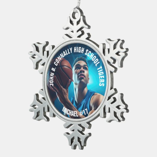 High School Basketball Player Photo Tin Sneeuwvlok Ornament (Rechts)