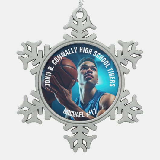 High School Basketball Player Photo Tin Sneeuwvlok Ornament (Voorkant)