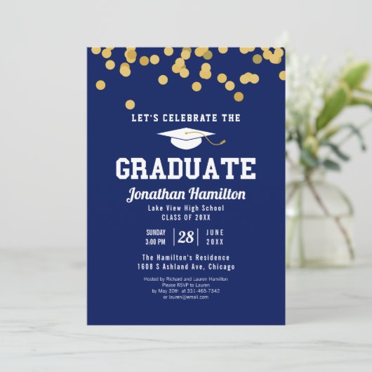High School Blue Graduation Party Confetti Kaart (Staand voorkant)