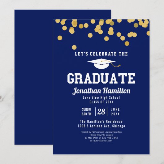 High School Blue Graduation Party Confetti Kaart (Voorkant / Achterkant)